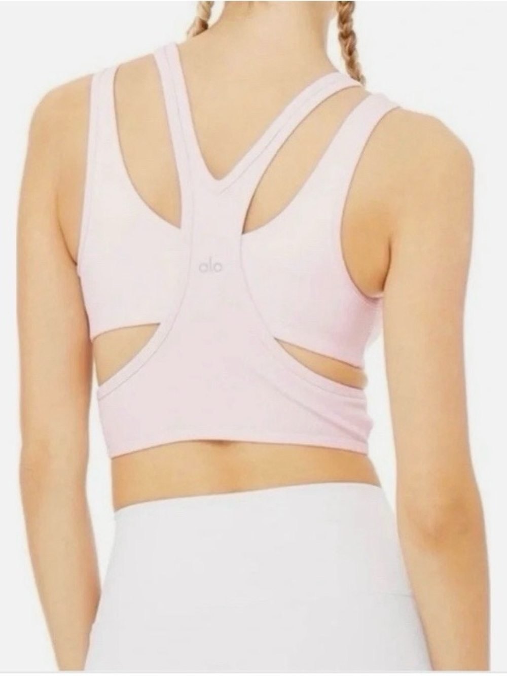 Alo Yoga Trackie Light Pink pale purple Cut Out Sports Bra Racerback sz S small